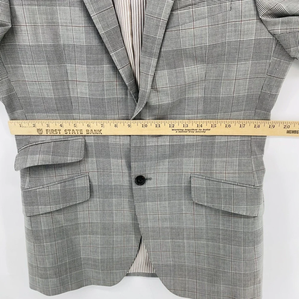 Banana Republic Blazer Men 40L Modern Slim Fit‎ Glen Plaid Italian Wool Gray